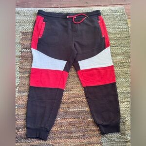Guess Red and Black Colorblock Abstract Jogger Pants